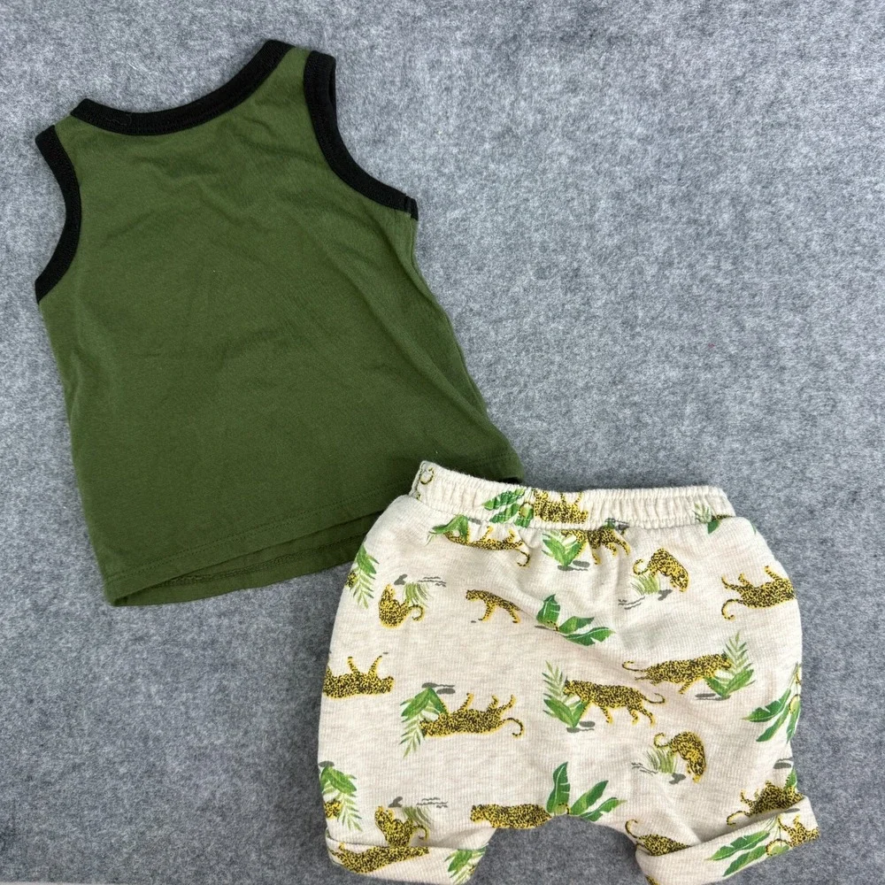 Old Navy Shorts‎ & Tank Top Set Baby Boy 3-6 Months Green Leopard Summer Spring